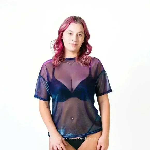 Purple Sheer Mesh Rave Tee - Picture 2 of 7